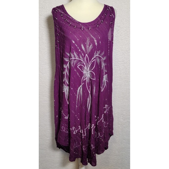 Just Cruising Sleeveless Tank Dress Free Size 100% Rayon Purple Floral 0685 - Picture 1 of 6